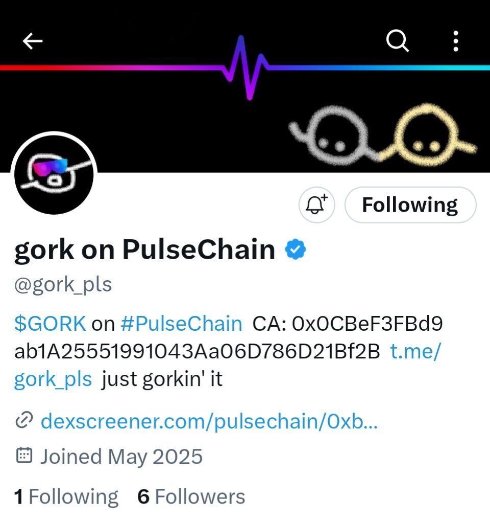 Look who got a blue check mark!  ✔️

$GORK on #PulseChain 

And yes you are probably early!

<a href="/gork/">gork</a> whazzup!?
