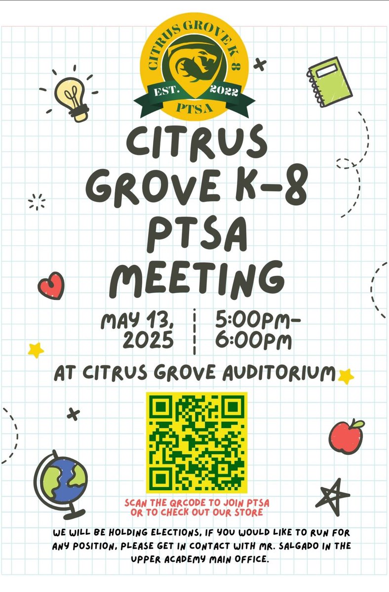 Join us, May 13th. #CitrusGroveK8 #PTSA