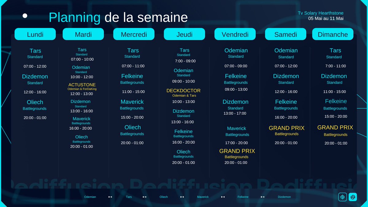 SLY Odemian (@odemianhs) on Twitter photo Planning de la semaine, avec notamment le Solary Grand Prix avec <a href="/PredatorFrance/">Predator Gaming 🇫🇷</a> ce Week-end ! Planning de la semaine, avec notamment le Solary Grand Prix avec <a href="/PredatorFrance/">Predator Gaming 🇫🇷</a> ce Week-end !
