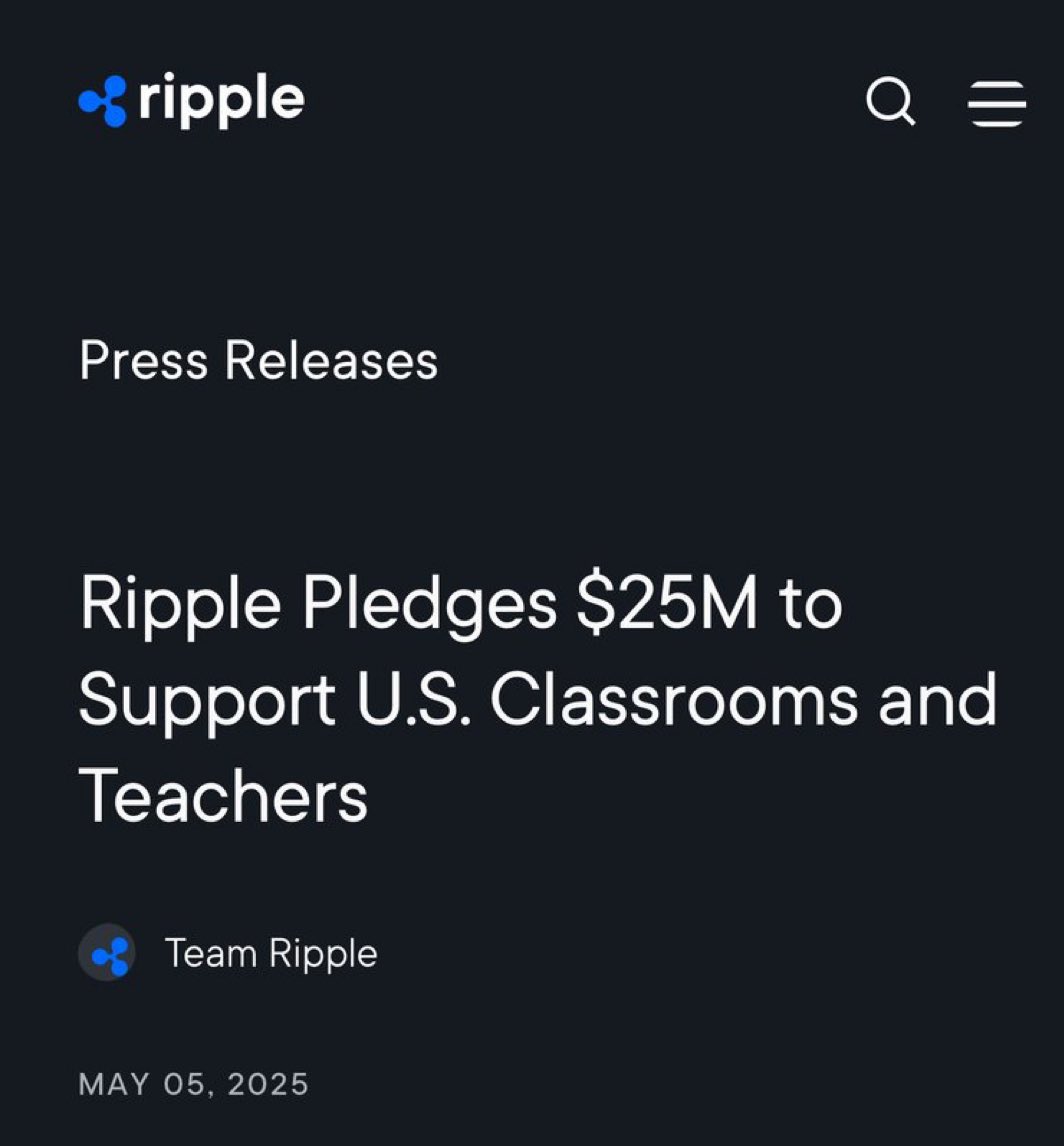 🚨BREAKING: <a href="/Ripple/">Ripple</a> has pledged $25 million in $RLUSD to support U.S. classrooms and teachers! #XRP