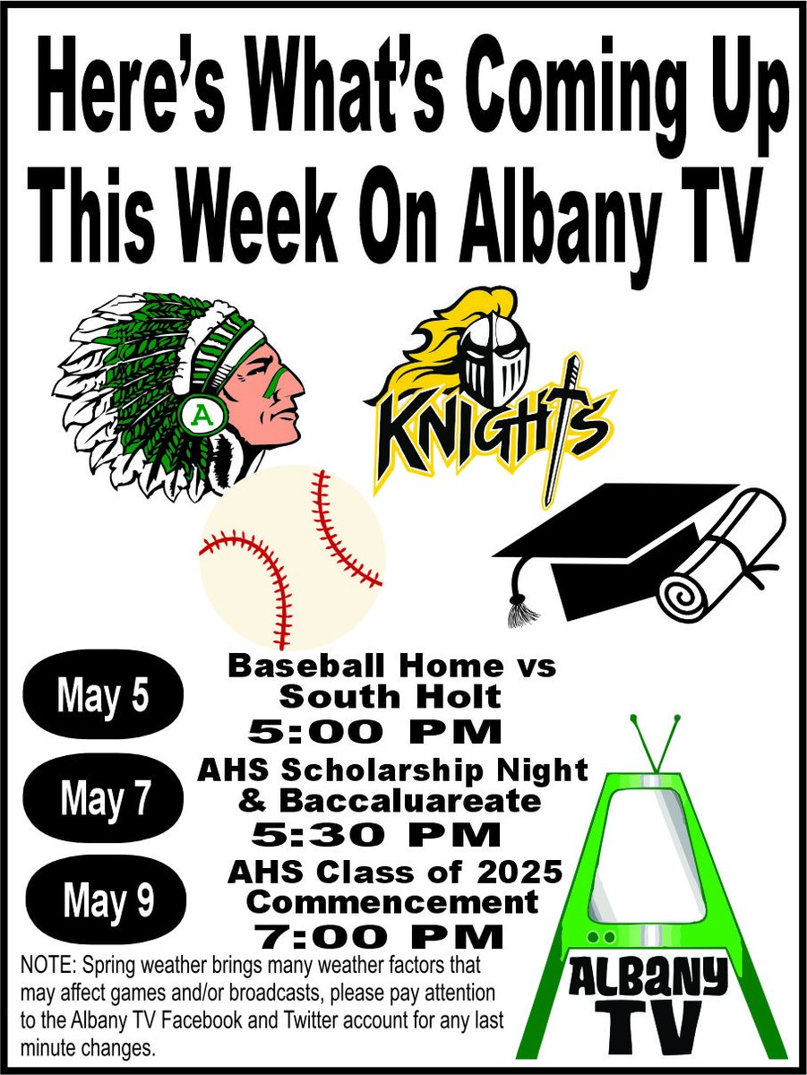 Here's this week's Albany TV Guide. <a href="/south_holt/">South Holt School District</a> <a href="/albany_r3/">Albany R3</a> <a href="/GrandRiverConf/">GRC.com</a>