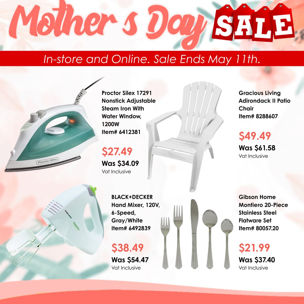 CBSBahamas's tweet photo. 🌸 Mom Deserves It 🌸
Treat Mom to something special this Mother’s Day🌷! Shop our Mother's Day Sale — in-store and online! Sale ends May 11th — don’t miss it!🌺

🛍Shop Now: https://t.co/j69iipR2y6

#buildbeautiful https://t.co/7UqnZcbg4J