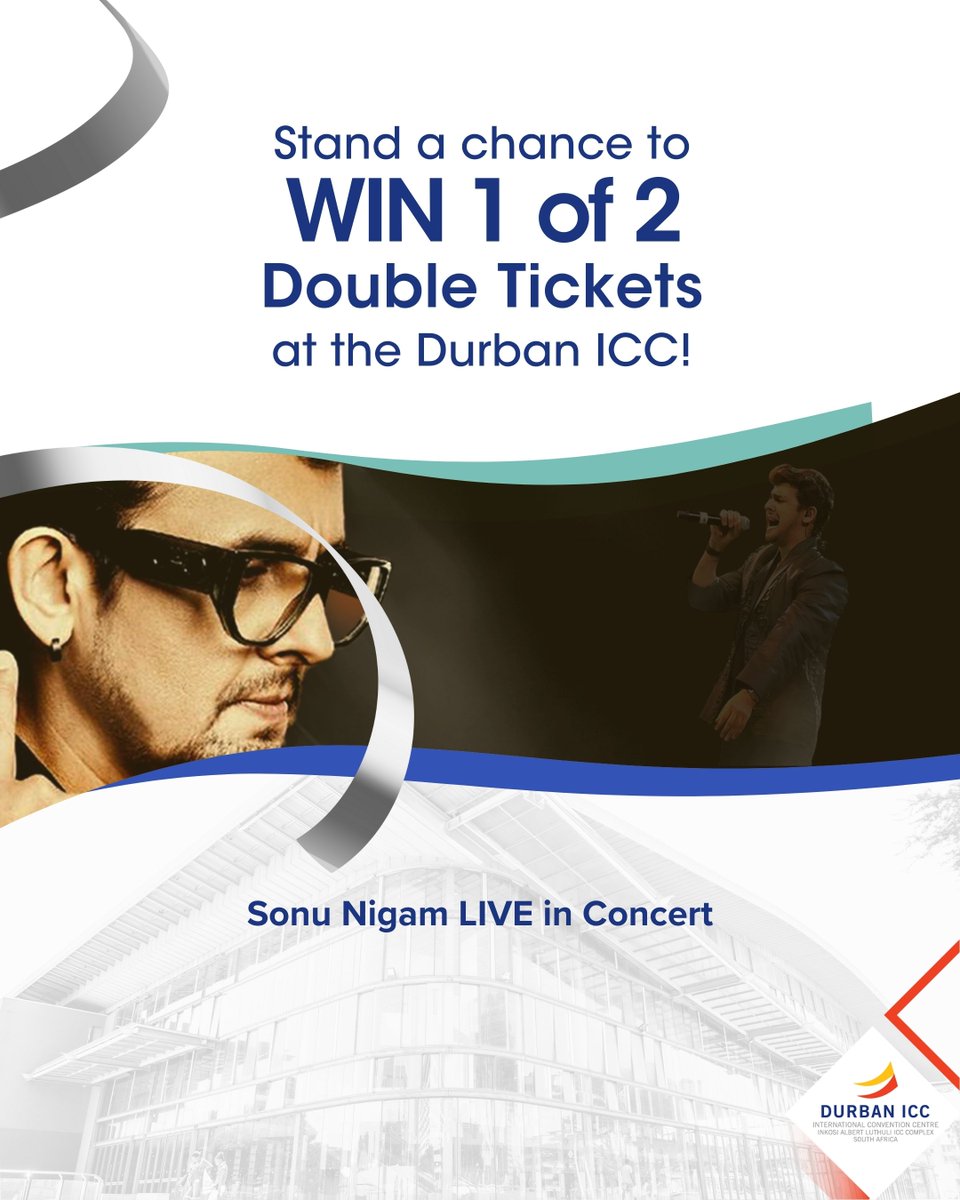 Stand a chance to WIN 1 of 2 double tickets to see Sonu Nigam LIVE at the Durban ICC on 14 June 2025. Comment here with the name of a song sung by him and you could win!

Winners to be announced 11 June 2025!

#SonuNigam #Competition #DurbanICC