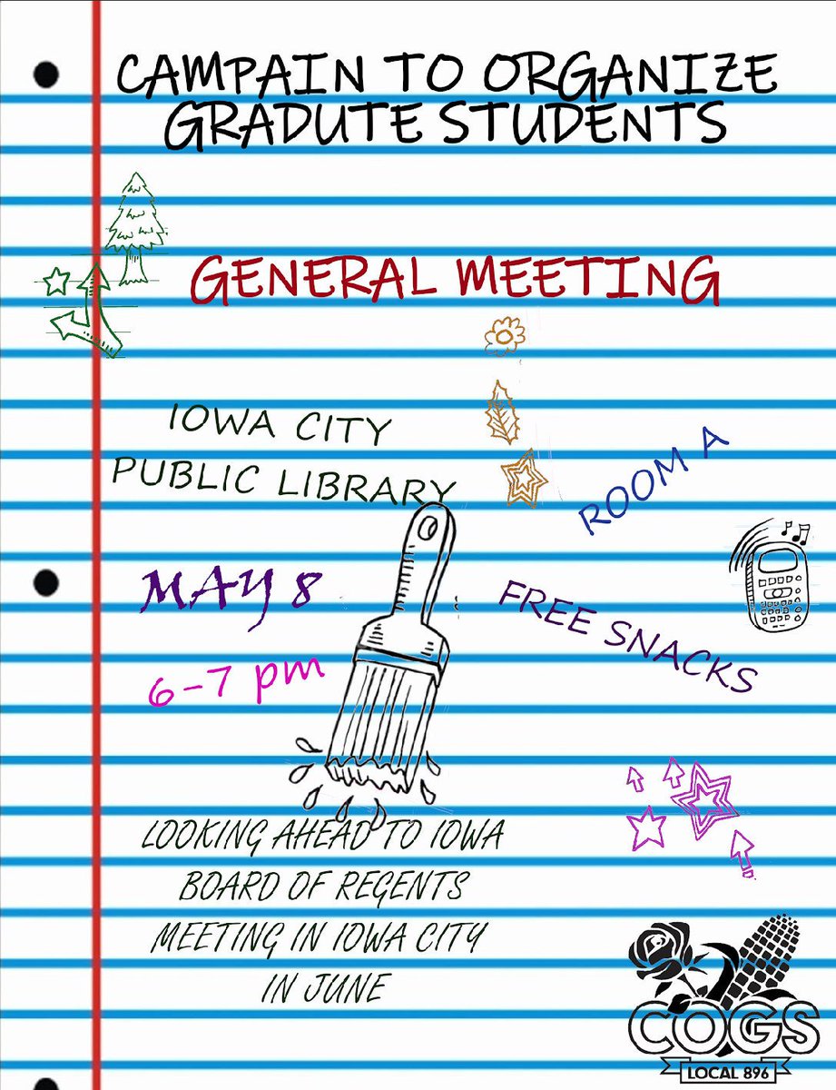 GMM
6 - 7 pm
ICPL, Room A
Thursday, May 8