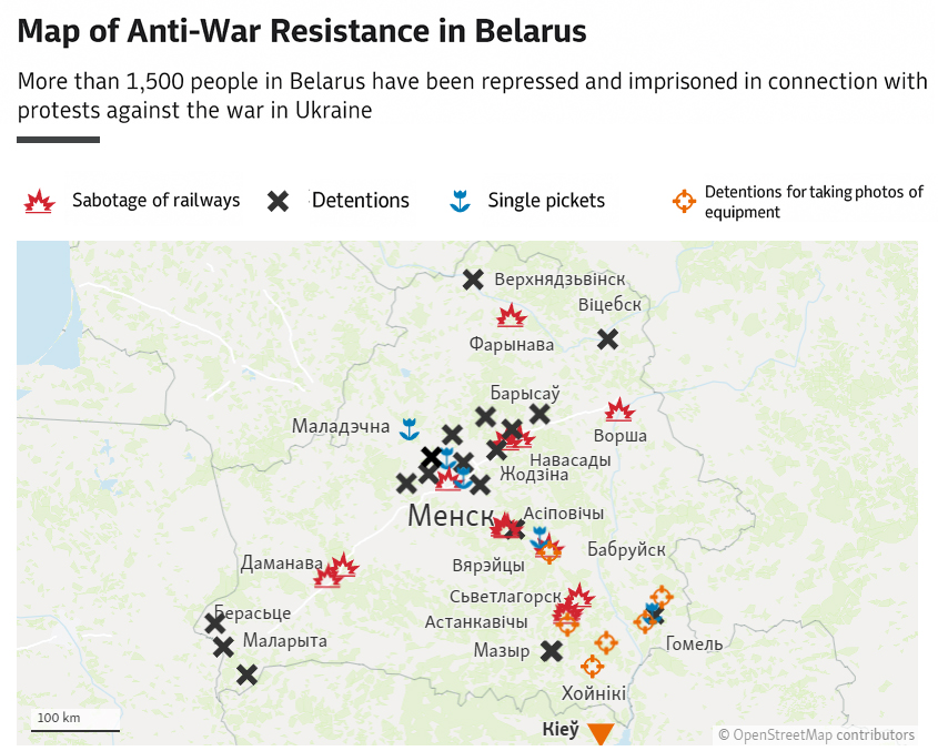 🗺️ A map of anti-Russian activity by Belarusian partisans — and the repression they have faced — since the start of Russia’s full-scale invasion of Ukraine.

The silent resistance continues. #Belarus #Partisans #Ukraine #AgainstDictatorship