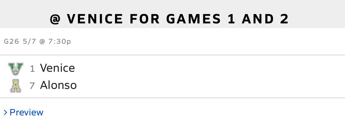 Venice High Baseball (@vhs__baseball) on Twitter photo The Regional Final series is now set, featuring Venice vs Alonso, with a trip to the State Final Four at stake.
Games 1 and 2 are scheduled for Wednesday and Thursday at Venice, at 7:30 pm. We hope you come out and support the Indians in their final two home games of the year! The Regional Final series is now set, featuring Venice vs Alonso, with a trip to the State Final Four at stake.
Games 1 and 2 are scheduled for Wednesday and Thursday at Venice, at 7:30 pm. We hope you come out and support the Indians in their final two home games of the year!