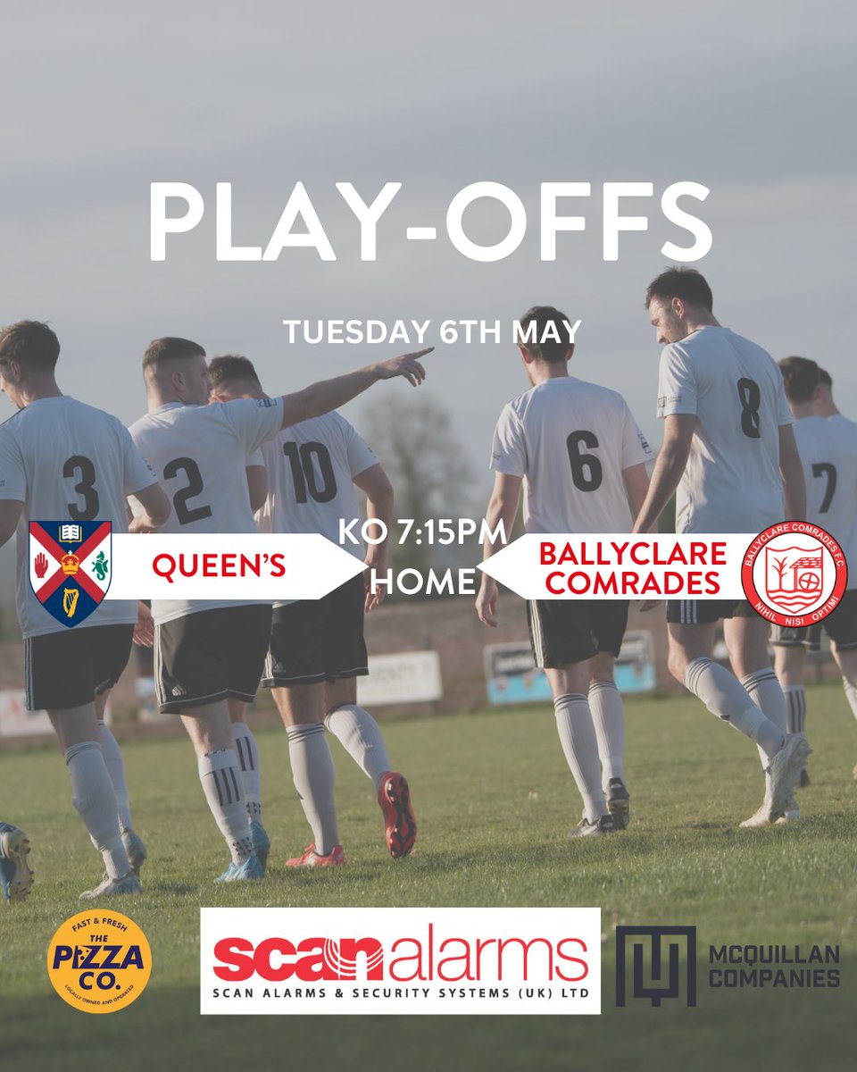qubafc's tweet photo. Next Up ➡️ Play-Offs

🆚 @BallyclareFC 
🏆 @officialnifl Championship Promotion/Relegation Play-Off
📍 The Dub
🗓️ Tuesday 6th May
⏰ 7:15pm https://t.co/E3asjGGBgT
