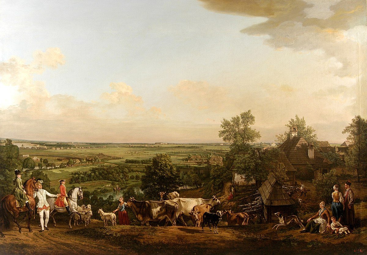 Italian maſter painter Bernardo Bellotto, who is currently living in Poland, premieres a new piece, “View of Wilanów Meadows.”