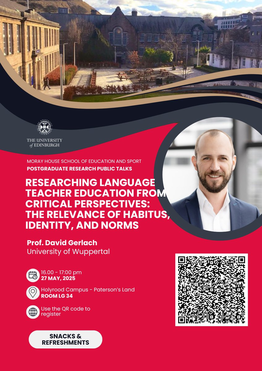Honoured to be welcoming <a href="/david_gerlach/">David Gerlach</a> at <a href="/MorayHouse/">Moray House School of Education and Sport</a> this month. Everyone's welcome to attend in person #publictalk #critical #teachereducation