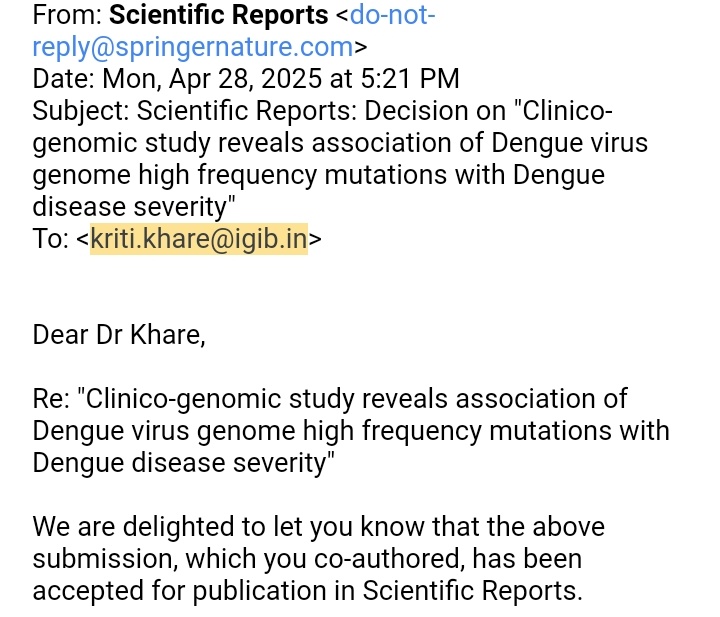 INtegrative GENomics of HOst-PathogEn Lab (@rajeshpandeylab) on Twitter photo More evidence towards Mutational dynamics in the Dengue Genome associated with differential severity. Clinico-Community-Genomic Surveillance insights, very soon to be published in Scientific Reports.
<a href="/RockefellerFdn/">The Rockefeller Foundation</a> <a href="/ICMRDELHI/">ICMR</a> <a href="/BMGFIndia/">Gates Foundation India</a> <a href="/IGIBSocial/">CSIR-IGIB</a> More evidence towards Mutational dynamics in the Dengue Genome associated with differential severity. Clinico-Community-Genomic Surveillance insights, very soon to be published in Scientific Reports.
<a href="/RockefellerFdn/">The Rockefeller Foundation</a> <a href="/ICMRDELHI/">ICMR</a> <a href="/BMGFIndia/">Gates Foundation India</a> <a href="/IGIBSocial/">CSIR-IGIB</a>