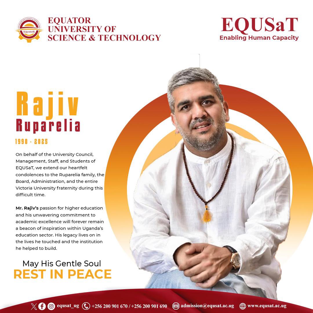 ᗪᖇ. ᒪᗩᗯᖇEᑎᑕE ᗰᑌGᗩᑎGᗩ (@reachdrmuganga) on Twitter photo Thank you, <a href="/Equsat_Ug/">EQUATOR UNIVERSITY OF SCIENCE & TECHNOLOGY</a>, for your kindness and the heartfelt tribute to Rajiv Ruparelia. Your thoughtful words mean a great deal to all those who admired his legacy. 🙏🏾 Thank you, <a href="/Equsat_Ug/">EQUATOR UNIVERSITY OF SCIENCE & TECHNOLOGY</a>, for your kindness and the heartfelt tribute to Rajiv Ruparelia. Your thoughtful words mean a great deal to all those who admired his legacy. 🙏🏾