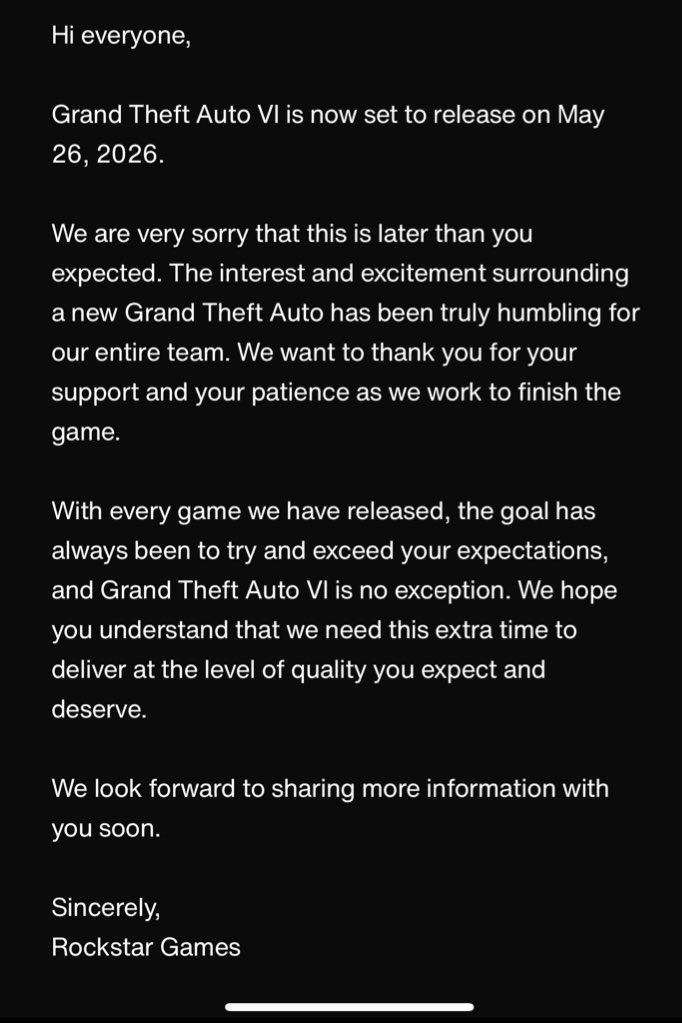 GTA 5 delay announcement vs GTA 6 delay announcement.