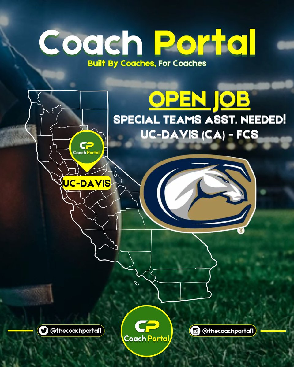 UC-Davis (CA - FCS) is looking for a Volunteer, Special Teams Assistant. Duties include film breakdown, scouting reports, drawings, &amp; managin scout teams. Related experience is strongly preferred, but O/D background candidates are encouraged to apply.

If interested, email resume