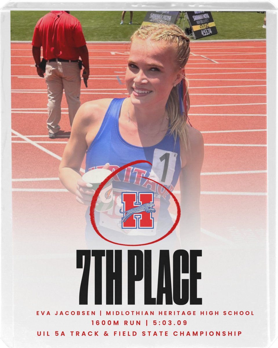 Midlothian ISD Athletics (@misd_athletics) on Twitter photo Heritage Jaguar, Eva Jacobsen completes an phenomenal high school career in fashion, leaving one last school record in the 1600M of 5:03.09 and a 7th place finish at the UIL State Track & Field Championships! Thank you, Eva for your dedication to <a href="/mhhstrack/">Heritage Track</a> ! You will be missed! Heritage Jaguar, Eva Jacobsen completes an phenomenal high school career in fashion, leaving one last school record in the 1600M of 5:03.09 and a 7th place finish at the UIL State Track & Field Championships! Thank you, Eva for your dedication to <a href="/mhhstrack/">Heritage Track</a> ! You will be missed!