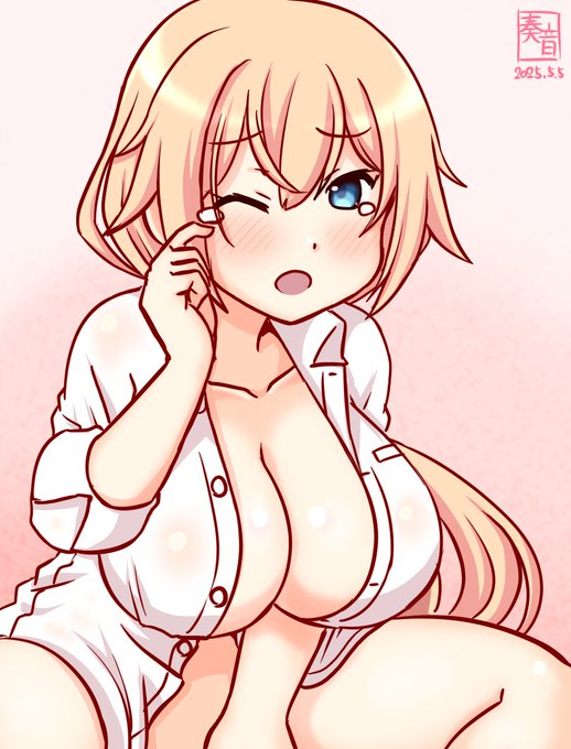 「ふぅ、秘書艦Work、やばいって…。
 もうすぐ朝じゃんか～。君もお疲れー はぁ…
 少しだけ仮眠しよう。ここで一緒で、いいよな?」

#艦これ版真剣お絵描き60分一本勝負_20250505
#ヴァリアント 