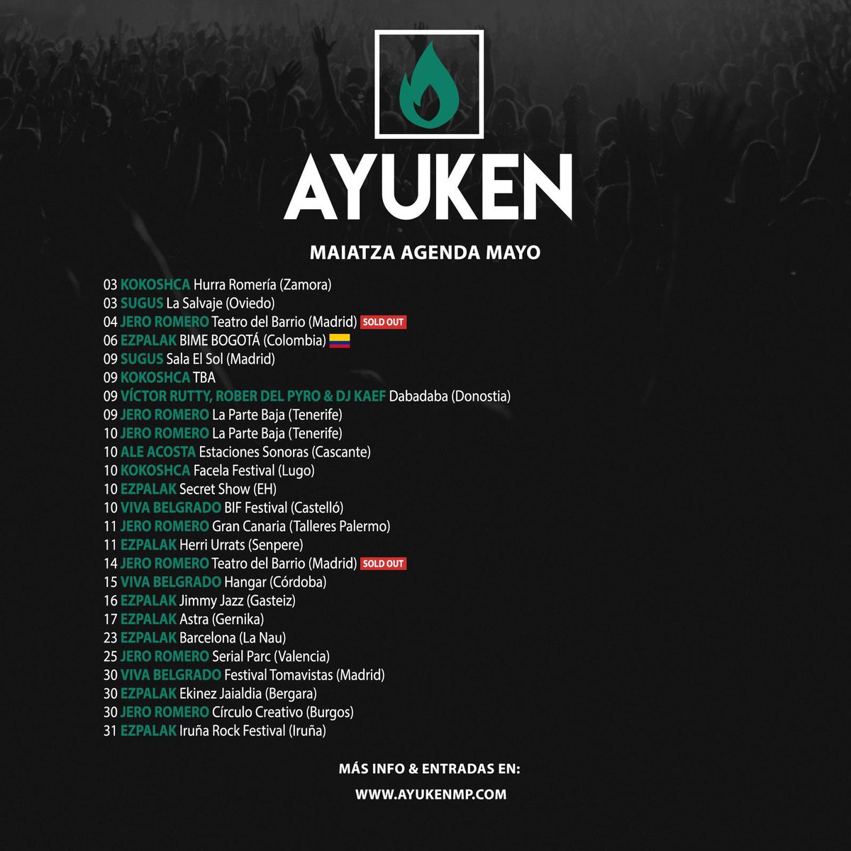 Un 5 de mayo nació Karl Marx, un 5 de mayo murió Napoleón y un 5 de mayo de 2025 estamos en Colombia trabajando en el desarrollo internacional de nuestras bandas.Mientras tanto había que hacer algo ,y se nos ocurrió hacer un concierto casi todos los días de mayo.¿Dónde nos vemos?