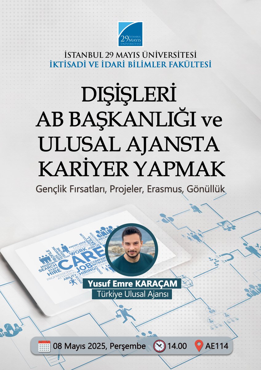 Dışişleri, AB Başkanlığı ve Ulusal Ajansta Kariyer Yapmak

🎙 Yusuf Emre KARAÇAM
🗒08 Mayıs 2025, Perşembe
🕛14.00
📍 AE114

29mayis.edu.tr/tr/etkinlik/di…
#istanbul29mayısüniversitesi
