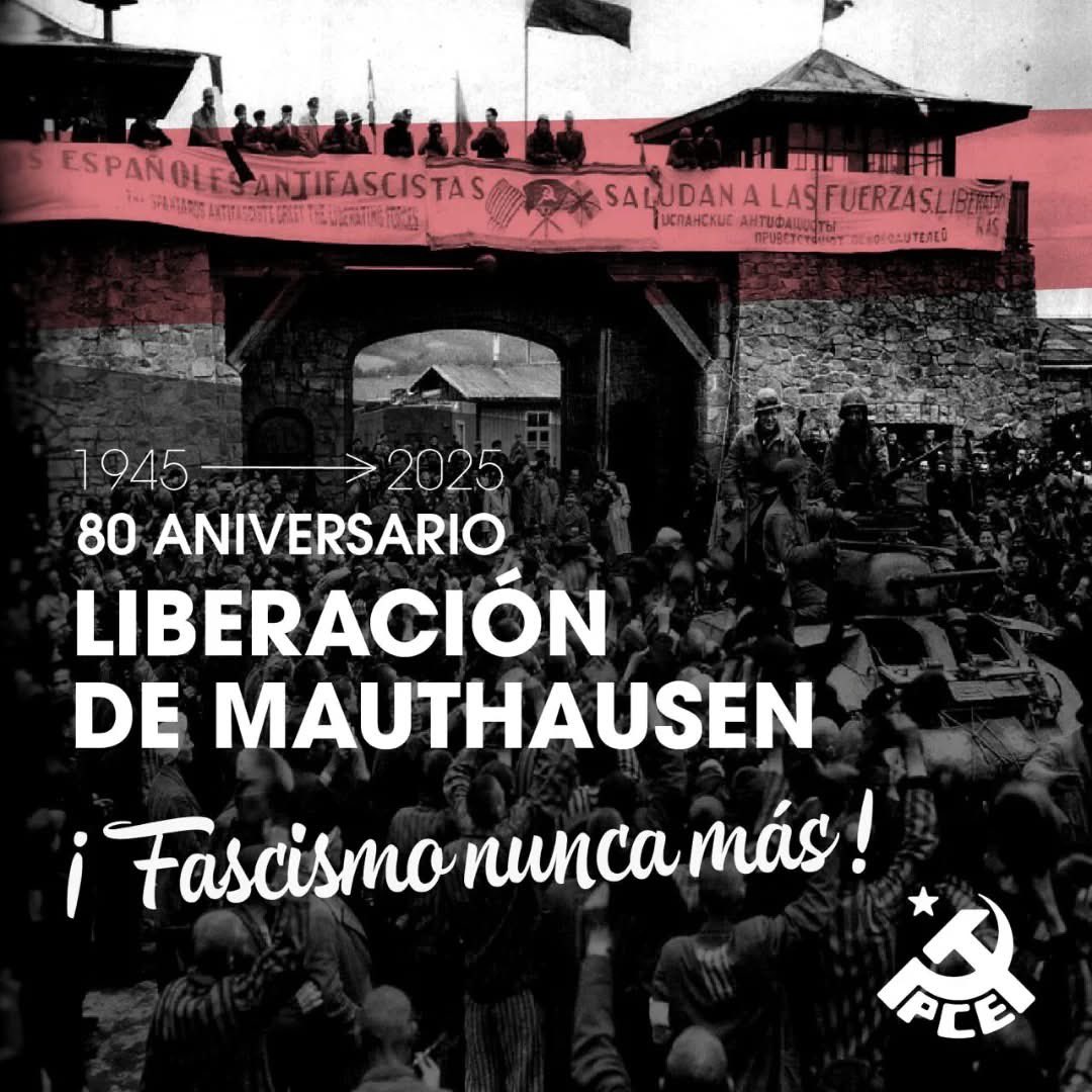 PCACadiz's tweet photo. #TalDíaComoHoy de 1945, era liberado el campo de concentración nazi de Mauthausen, "el campo de los españoles". 

Más de 10 mil compatriotas fueron recluidos allí y en otros campos. Al menos 4.427 perdieron la vida, víctimas de la barbarie nazi.

#FascismoNuncaMás✊🔻 https://t.co/EBBFnXlcfr
