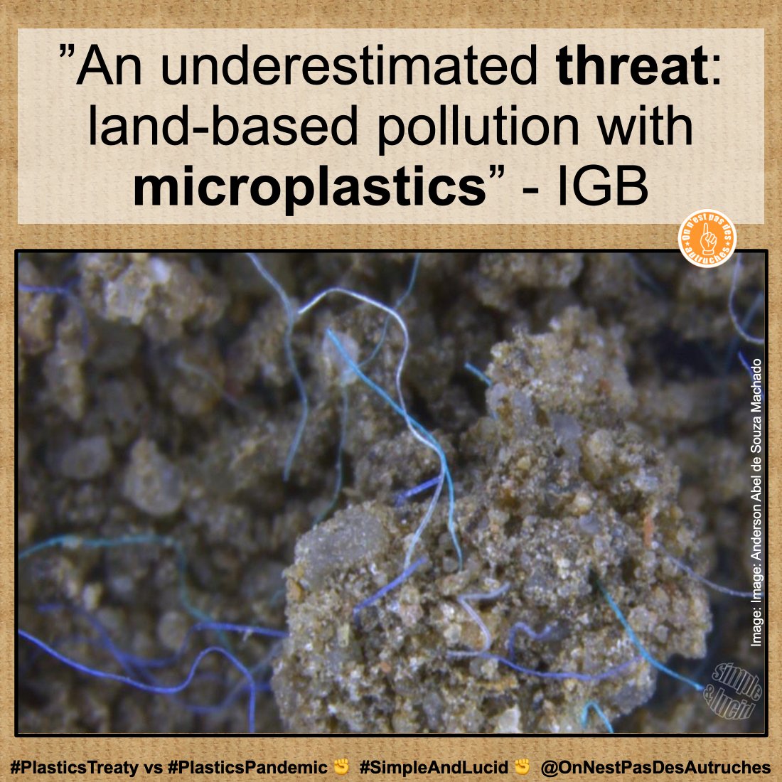 PasDesAutruches's tweet photo. Everyone knows about plastic pollution in the ocean, but few people know about soil pollution, where a VERY, VERY large amount of plastic is found. Much more than in the ocean. #SimpleAndLucid
”Tiny plastic particles also present a threat to creatures on land and may have damaging effects similar or even more problematic than in our oceans. (…) the impact of microplastics in soils, sediments and the freshwaters could have a long-term negative effect on terrestrial ecosystems throughout the world.”
👉Source : @LeibnizIGB - IGB Leibniz Institute of Freshwater Ecology and Inland Fisheries
👉 Let's use the hashtag #PlasticsPandemic so that the seriousness of plastic pollution is finally understood by everyone. And maybe one day, our political decision-makers will be truly aware of the dangers we face and will finally act to protect us (#PlasticsTreaty).