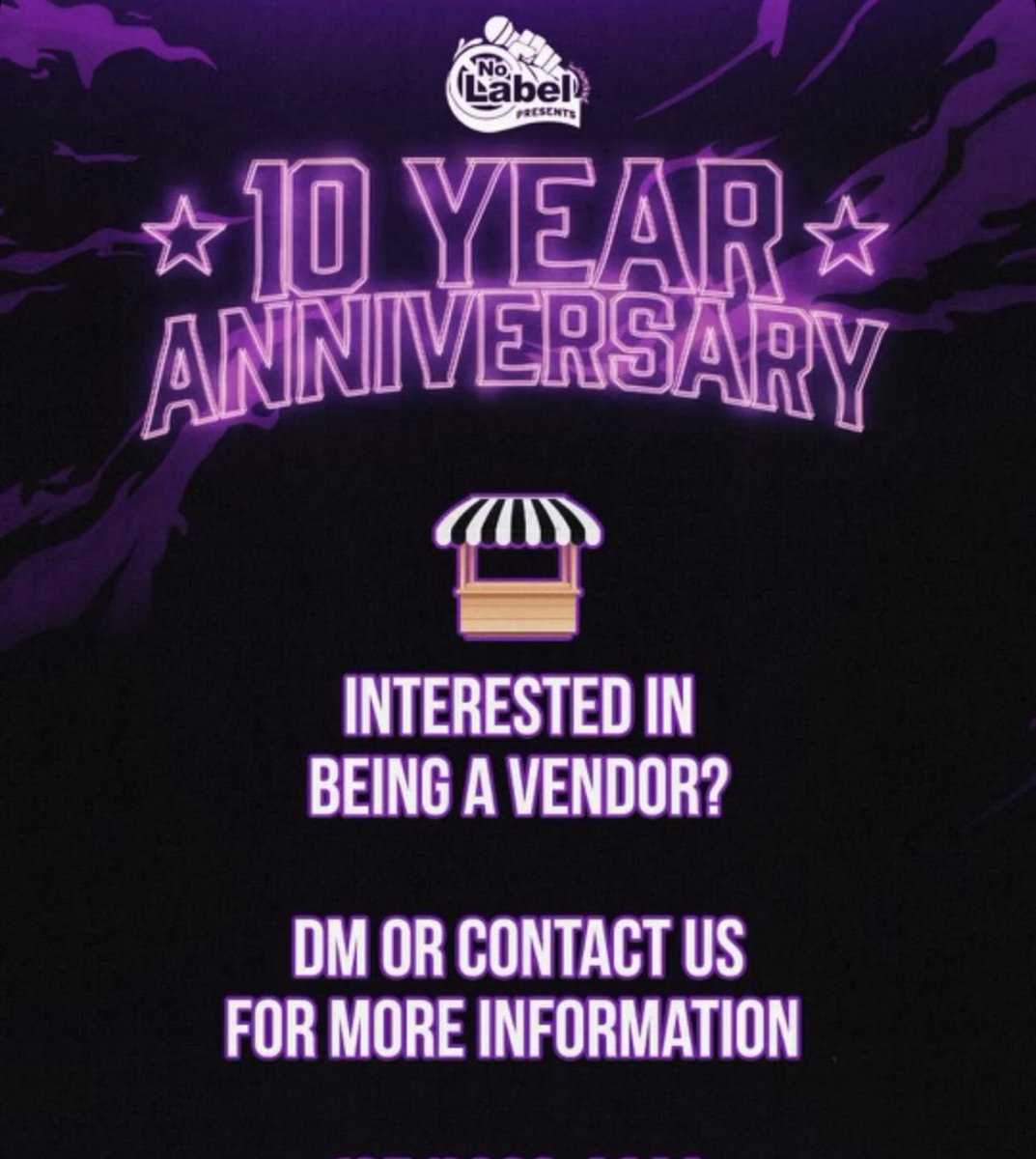 SelRey21's tweet photo. Now accepting clothing and food Vendors / sponsors for the upcoming 10 year NO LABEL TOUR anniversary event. 

Interested? DM Me or email us at 
Info@NoLabelPresents.com 💜 https://t.co/HA8ORzmQgB