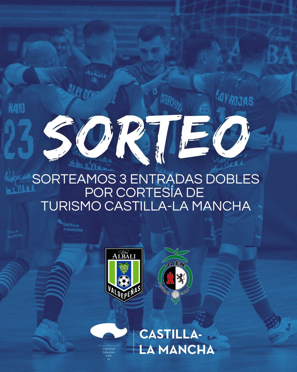 𝐒𝐎𝐑𝐓𝐄𝐎 | 🎁 Sorteamos tres entradas dobles para asistir al próximo partido en casa contra <a href="/JaenFS/">Jaén Paraíso Interior FS</a> el próximo 10/05 a las 18:00h por cortesía de <a href="/turismoclm/">Turismo CLM</a>

Tendremos 3 ganadores que podrán disfrutar del partido con un acompañante

¿Cómo participar?

💙 Sigue a
