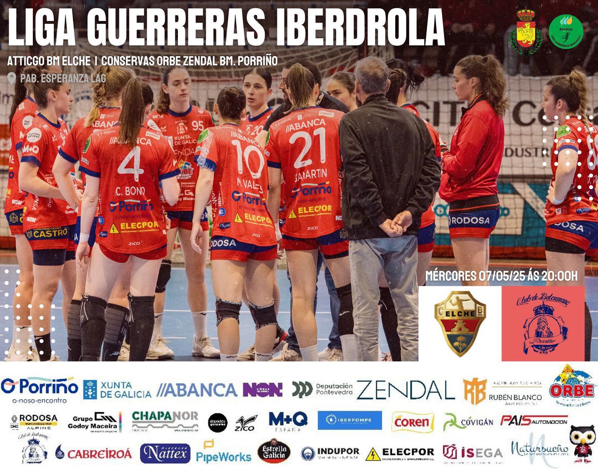 Os cuartos de final da Liga Guerreras Iberdrola dará comezo o Mércores para o Conservas Orbe Zendal Bm Porriño en Elche.

As nosas disputarán este encontro primero contra <a href="/cbm_elche/">Atticgo Balonmano Elche</a> 

📝 Mércores 7 de Maio
⏰ 20:00 h
🏟️ Esperanza Lag
📹 YouTube Balonmano Elche 

#aportadeeuropa
