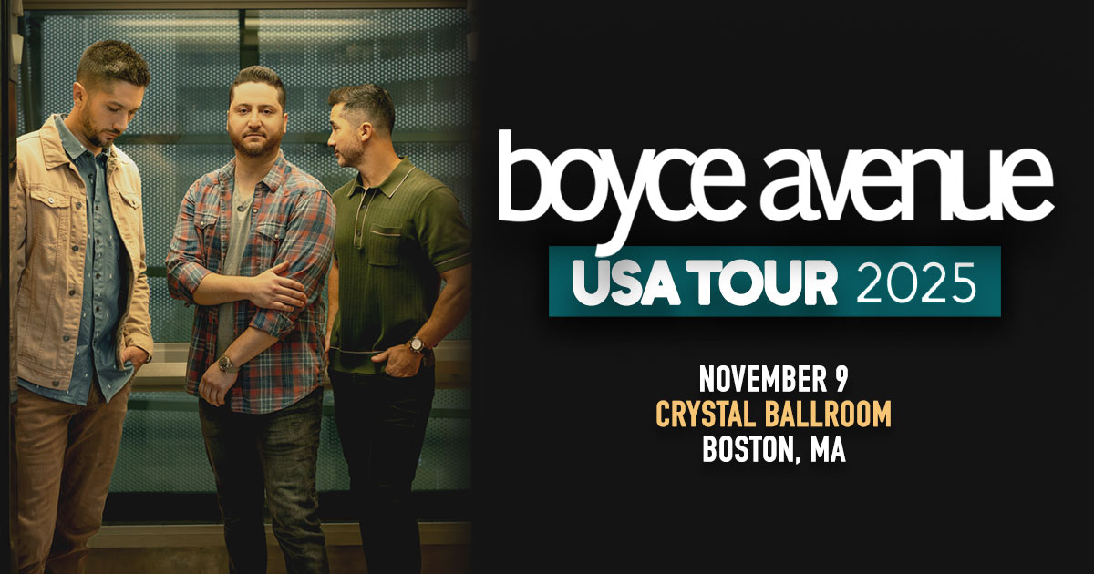 Crossroads Presents (@xrpresents) on Twitter photo JUST ANNOUNCED! <a href="/BoyceAvenue/">Boyce Avenue</a> hits the <a href="/CrystalSville/">Crystal Ballroom</a> on November 9th! 🎸
🎟 On Sale | May 9 | 10am
More info here: bit.ly/3SgIb02 JUST ANNOUNCED! <a href="/BoyceAvenue/">Boyce Avenue</a> hits the <a href="/CrystalSville/">Crystal Ballroom</a> on November 9th! 🎸
🎟 On Sale | May 9 | 10am
More info here: bit.ly/3SgIb02