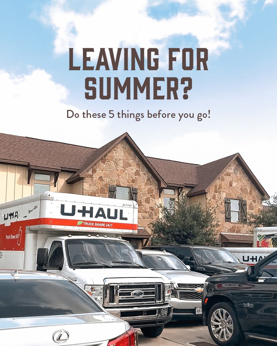 thebarracks_cs's tweet photo. Run through this checklist with your roommates to prep your Barracks Townhome for summer! 🧳✈️⁠

Already on the road and can’t remember if you locked up? Submit a maintenance request through Property Meld, and our team will gladly check your front and back doors for you 🛠️ https://t.co/Kt1fKfVRBH