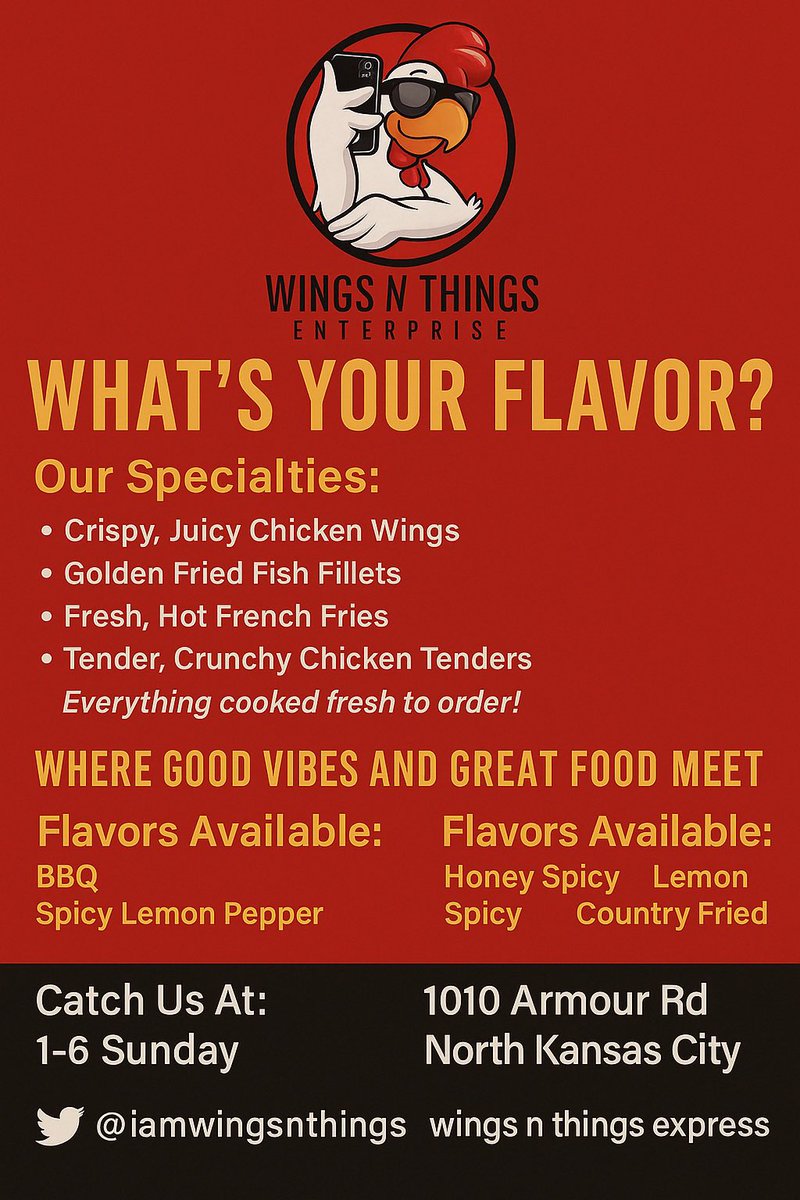 IamWingsNThings's tweet photo. WINGS UP, KC!
Pull up on Sunday, May 11th — we’ll be serving the city from 1PM–6PM at:
1010 Armour Rd, North Kansas City
Come grab the best wings, fish, fries & Blue Magic lemonade in town!
#WingsNThings #NorthKC #FoodTruckPullUp https://t.co/Yo8R4cMi2O
