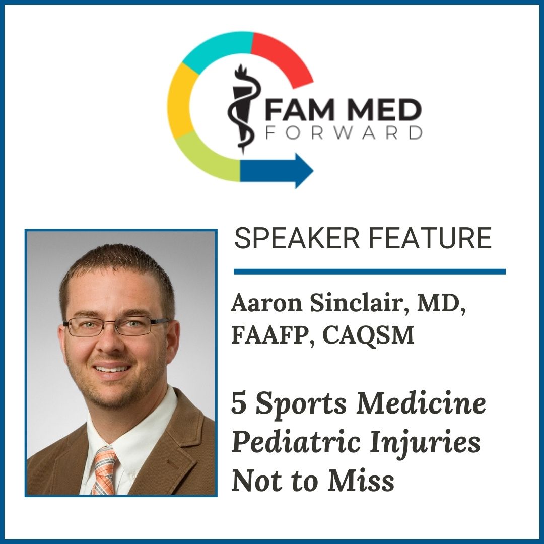 Aaron Sinclair, MD, FAAFP, CAQSM will present “5 Sports Medicine Pediatric Injuries Not to Miss” on Friday, June 6 from 1 to 2 p.m. during Fam Med Forward. Learn more about Fam Med Forward's speaker lineup and get registered here: kafponline.org/fam-med-forwar…