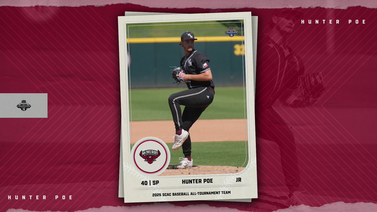 McMurry Athletics (@mcmsports) on Twitter photo Junior starting pitcher Hunter Poe named to the 2025 SCAC Baseball All-Tournament team. <a href="/McMurryBaseball/">McMurry Baseball</a> Junior starting pitcher Hunter Poe named to the 2025 SCAC Baseball All-Tournament team. <a href="/McMurryBaseball/">McMurry Baseball</a>
