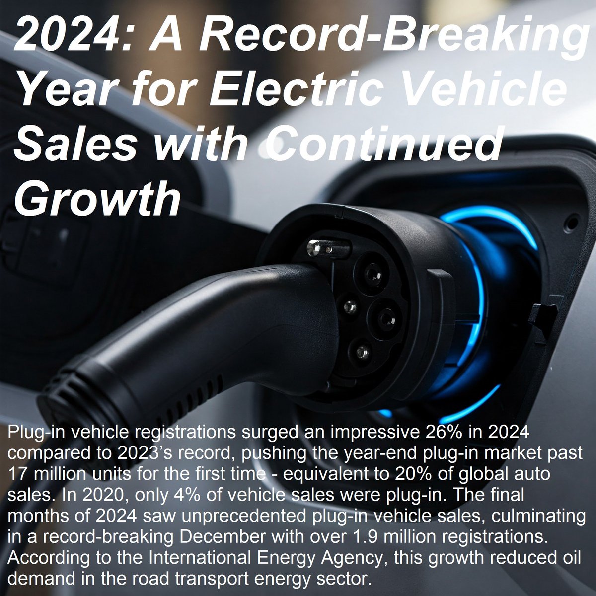 ClintonDesveaux's tweet image. 🚨 BREAKING NEWS 🚨
Plug-in vehicle registrations surged an impressive 26% in 2024 compared to 2023’s record, pushing the year-end plug-in market past 17 million units for the first time - equivalent to 20% of global auto sales. In 2020, only 4% of vehicle sales were EV. The…