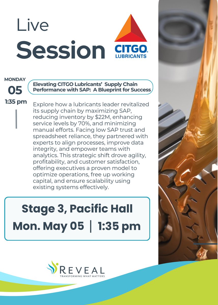 CITGO Lubricants cut $22M in inventory, boosted service 70% with SAP at Gartner. Learn how in Pacific Hall, Stage 3. #SAP #SupplyChain #S4HANA