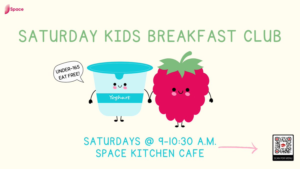 The early bird gets the free breakfast.

#SpaceKitchenCafe is offering a healthy #breakfast every Saturday morning to children under 16 years old.

#free #FreeFood