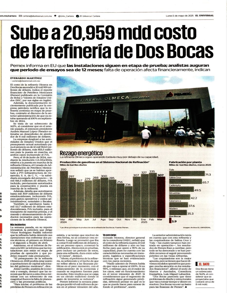 mario_dico50's tweet photo. 🔴 Casi 21 mil millones de dólares tirados a la basura por un capricho. Dos bocas sigue SIN producir ! https://t.co/mns7u1HZwc
