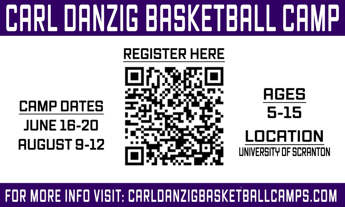 Looking for a youth camp this summer? Carl Danzig Basketball Camps are the place to be. Scan the QR code for more information or to get registered!

Contact the Men’s Basketball for any questions.