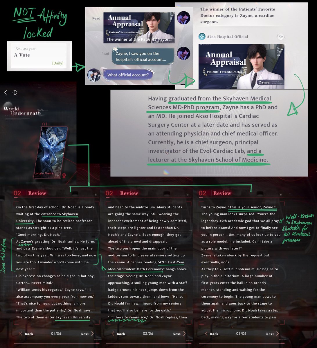 “Zayne appeared randomly in Skyhaven”

If you actually read the content in the game you’d know Zayne is a researcher AND a doctor. Main Story, HW:1:6 Zayne explicitly states his history in Skyhaven. This was established on release with a text chat + World Underneath FIRST CHAPTER