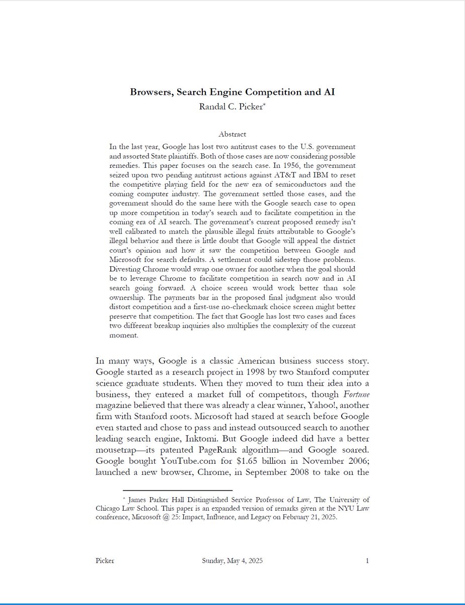 I am giving a paper Thursday at our lunch WIP workshop on remedies in the Google search case. Very much a first draft. First page below. Reach out if you would like to see it.