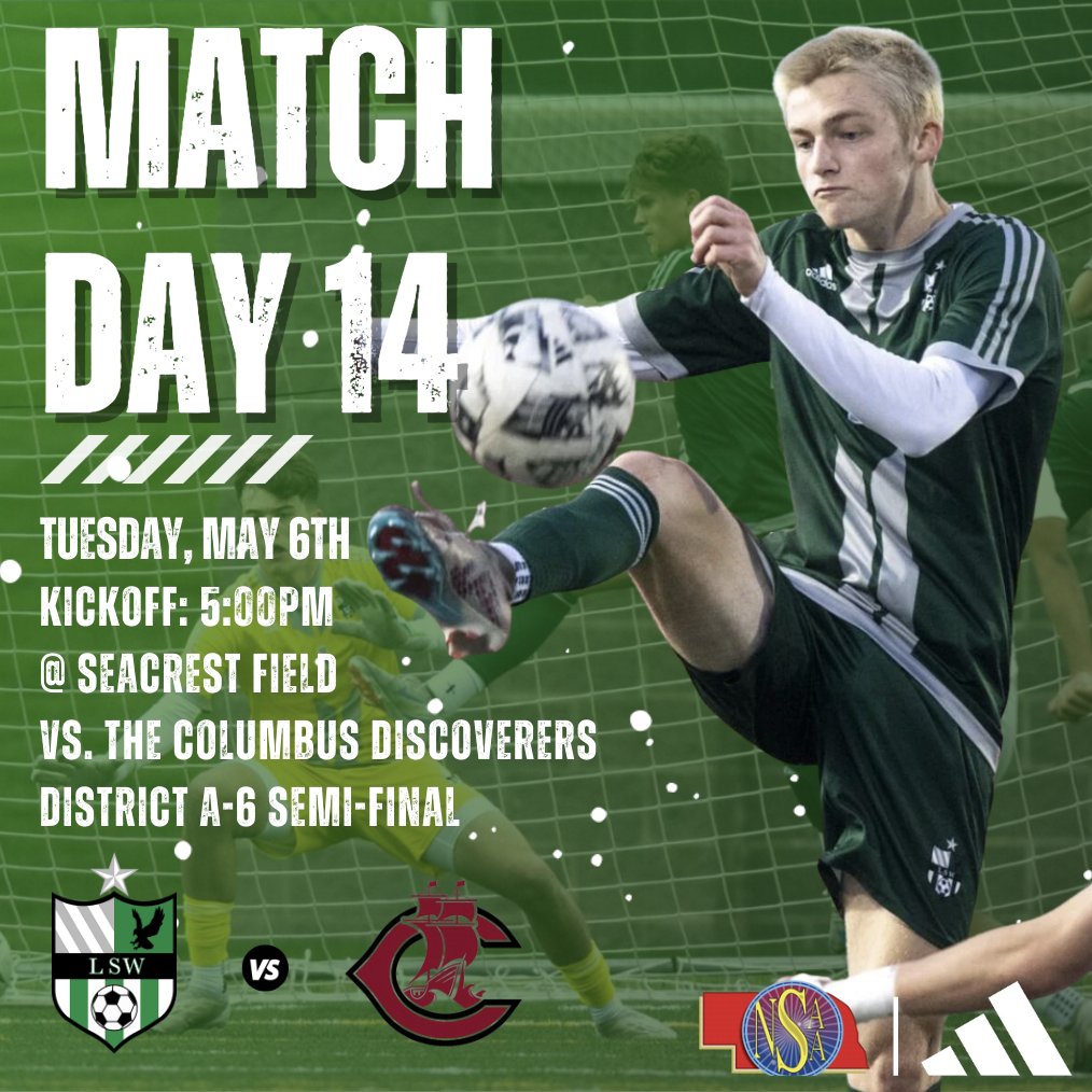 The Lincoln Southwest Boys Soccer Program (@lswfc_official) on Twitter photo MATCH DAY 14
π <a href="/CHSBFutbol/">CHS Boys Soccer</a>
π
Tuesday, May 6th
βοΈ5:00pm
ποΈ Seacrest Field
πΊ tinyurl.com/5f8s7kf6
Our postseason journey kicks off against a familiar foe as we face Columbus in the A-6 District Semi-Final. Come on out and support the boys! Up the Hawks! β½οΈπ MATCH DAY 14
π <a href="/CHSBFutbol/">CHS Boys Soccer</a>
π
Tuesday, May 6th
βοΈ5:00pm
ποΈ Seacrest Field
πΊ tinyurl.com/5f8s7kf6
Our postseason journey kicks off against a familiar foe as we face Columbus in the A-6 District Semi-Final. Come on out and support the boys! Up the Hawks! β½οΈπ