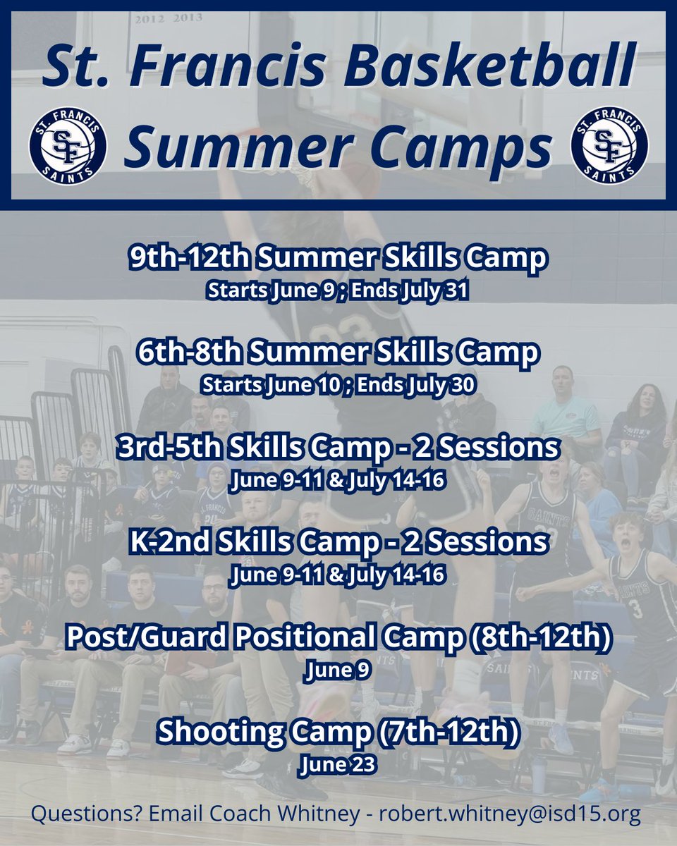 Summer is approaching, and we're excited to get back in the gym to prepare for next season!

We offer camps for players of all ages and skill levels. Check out our options below 🏀

Sign up here ➡️ bit.ly/3Vm9E2N