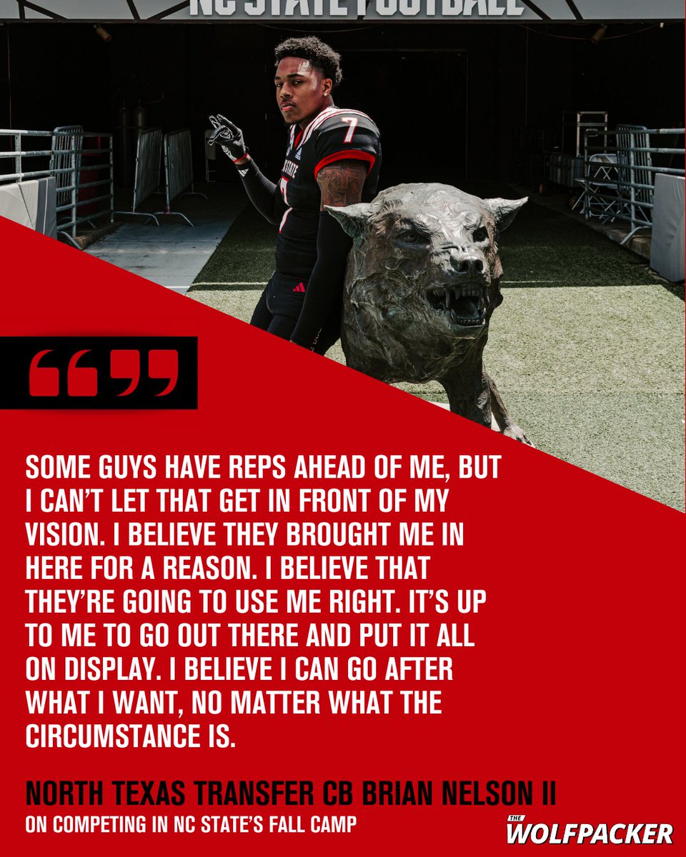 The Wolfpacker (@thewolfpacker) on Twitter photo North Texas transfer CB Brian Nelson II, who was the top available corner in the portal, is ready to earn his spot at NC State.
More from <a href="/brian_nelson3/">𝙱𝚛𝚒𝚊𝚗 𝙽𝚎𝚕𝚜𝚘𝚗 𝙸𝙸 ✞</a>: on3.com/teams/nc-state… North Texas transfer CB Brian Nelson II, who was the top available corner in the portal, is ready to earn his spot at NC State.
More from <a href="/brian_nelson3/">𝙱𝚛𝚒𝚊𝚗 𝙽𝚎𝚕𝚜𝚘𝚗 𝙸𝙸 ✞</a>: on3.com/teams/nc-state…