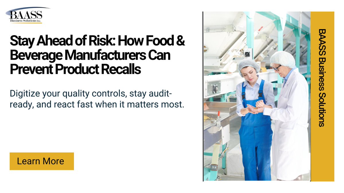 baassbiz's tweet image. The best time to prepare for a product recall is before it happens.

Our latest e-book reveals why proactive food and beverage manufacturers are investing in compliance, traceability, and technology now.
Get access now:
hubs.la/Q03l25lr0

#FoodSafety #BAASSBusinessSolutions