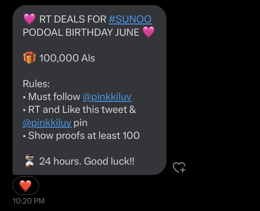 enhangyan's tweet photo. 🩷 RT DEALS FOR #SUNOO
PODOAL BIRTHDAY JUNE 🩷

🎁 100,000 Als

Rules:
• Must follow @pinkkiluv
• RT and Like this tweet &amp; @pinkkiluv pin
• Show proofs at least 100 https://t.co/3GZhEGOhKt