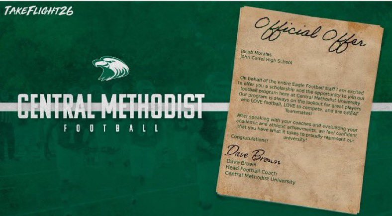 Jacob Morales (@morales23jacob) on Twitter photo After a great conversation with <a href="/coachbenson_/">Cal Benson</a> I’m blessed to receive a scholarship offer from Central Methodist University!!
<a href="/CoachGroody17/">Mickey Groody</a>
<a href="/King_Jwill/">Unlmtd Jwill</a>
<a href="/PrepRedzoneFL/">Prep Redzone Florida</a>
<a href="/Coachev4/">Dwight Evans II</a>
<a href="/FrankEspy/">Frank Espy</a>
<a href="/Coach_PDonovan/">Patrick Donovan</a>
<a href="/Coach_VellMeeks/">Lavell meeks</a>
<a href="/AlgarinJaner/">Coach JJ</a>
<a href="/najitobias/">Naji Tobias</a>
<a href="/CoachLoweIII/">Woodrow Lowe III, Ed.D. (Trey)</a> After a great conversation with <a href="/coachbenson_/">Cal Benson</a> I’m blessed to receive a scholarship offer from Central Methodist University!!
<a href="/CoachGroody17/">Mickey Groody</a>
<a href="/King_Jwill/">Unlmtd Jwill</a>
<a href="/PrepRedzoneFL/">Prep Redzone Florida</a>
<a href="/Coachev4/">Dwight Evans II</a>
<a href="/FrankEspy/">Frank Espy</a>
<a href="/Coach_PDonovan/">Patrick Donovan</a>
<a href="/Coach_VellMeeks/">Lavell meeks</a>
<a href="/AlgarinJaner/">Coach JJ</a>
<a href="/najitobias/">Naji Tobias</a>
<a href="/CoachLoweIII/">Woodrow Lowe III, Ed.D. (Trey)</a>