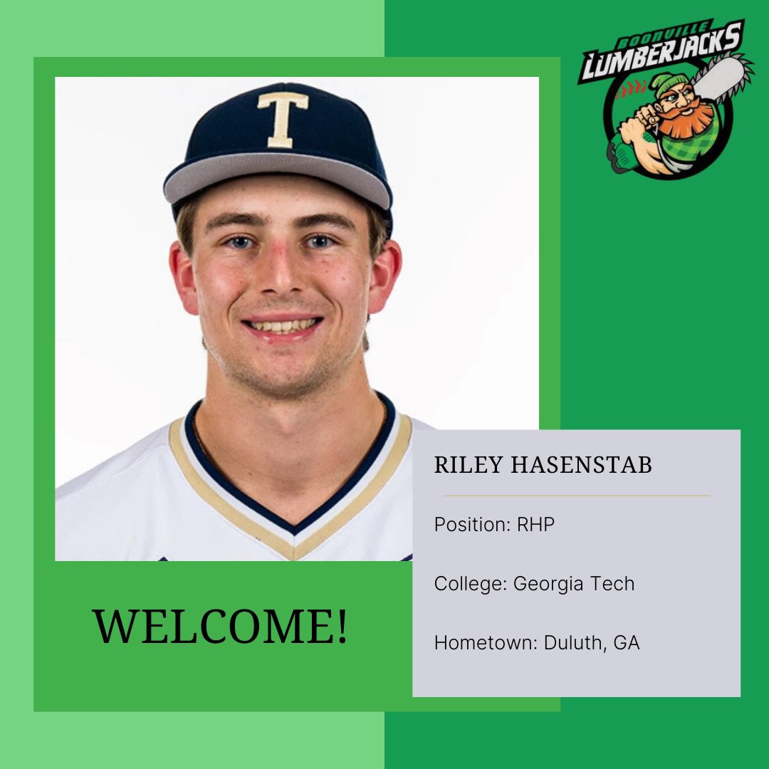 Riley Hasenstab is a pitcher joining us from Georgia Tech University. Please join us in welcoming Riley to the Lumberjacks family!