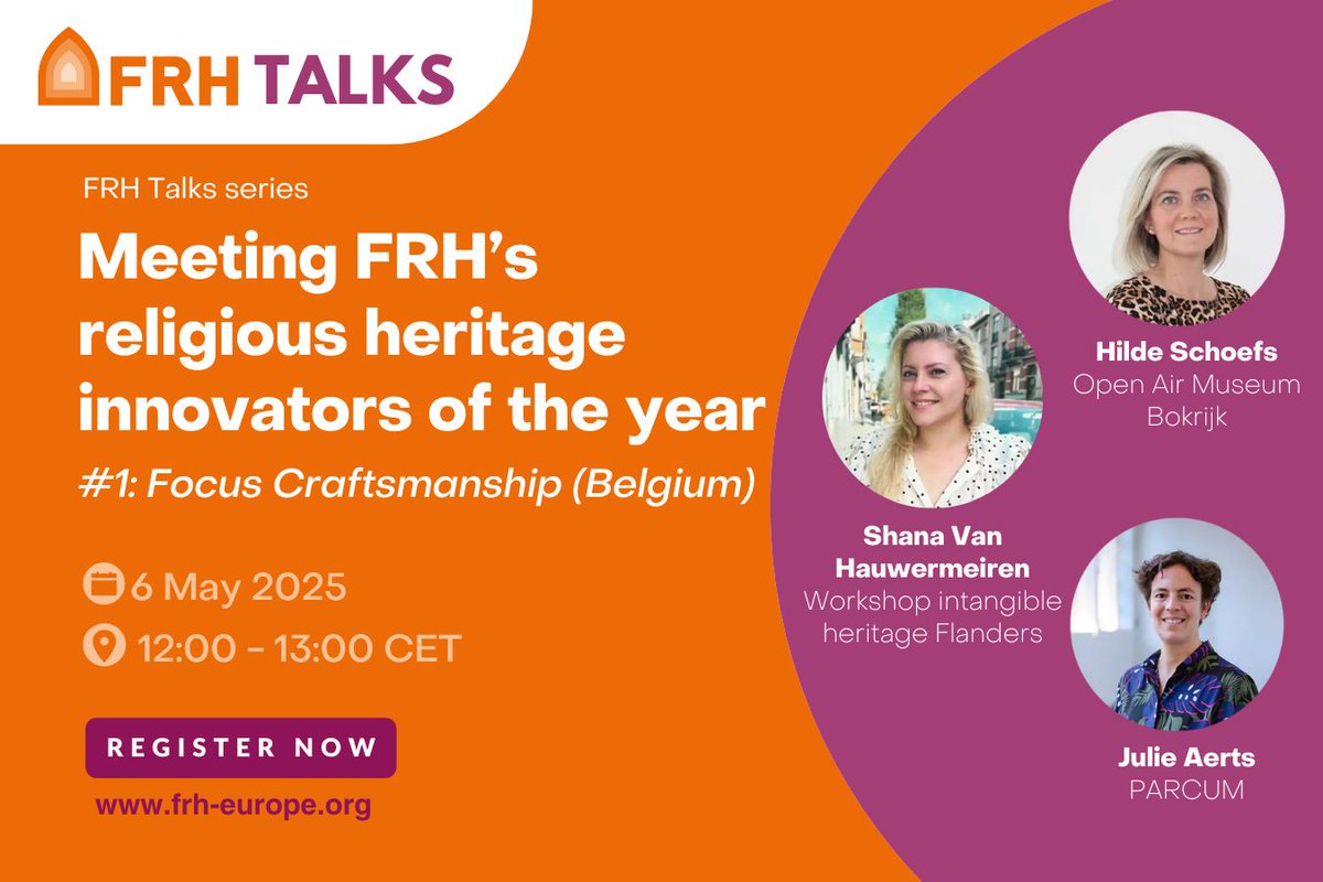 📢Join us tomorrow for a new #FRHTalk dedicated to our #FRHInnovatorOfTheYear!  The event will feature Hilde Schoefs, Shana van Hauwermeiren and Julie Aerts, who will share with us their joint effort to preserve craftsmanship in 🇧🇪.

Info &amp; registrations➡️bit.ly/3YSHe23