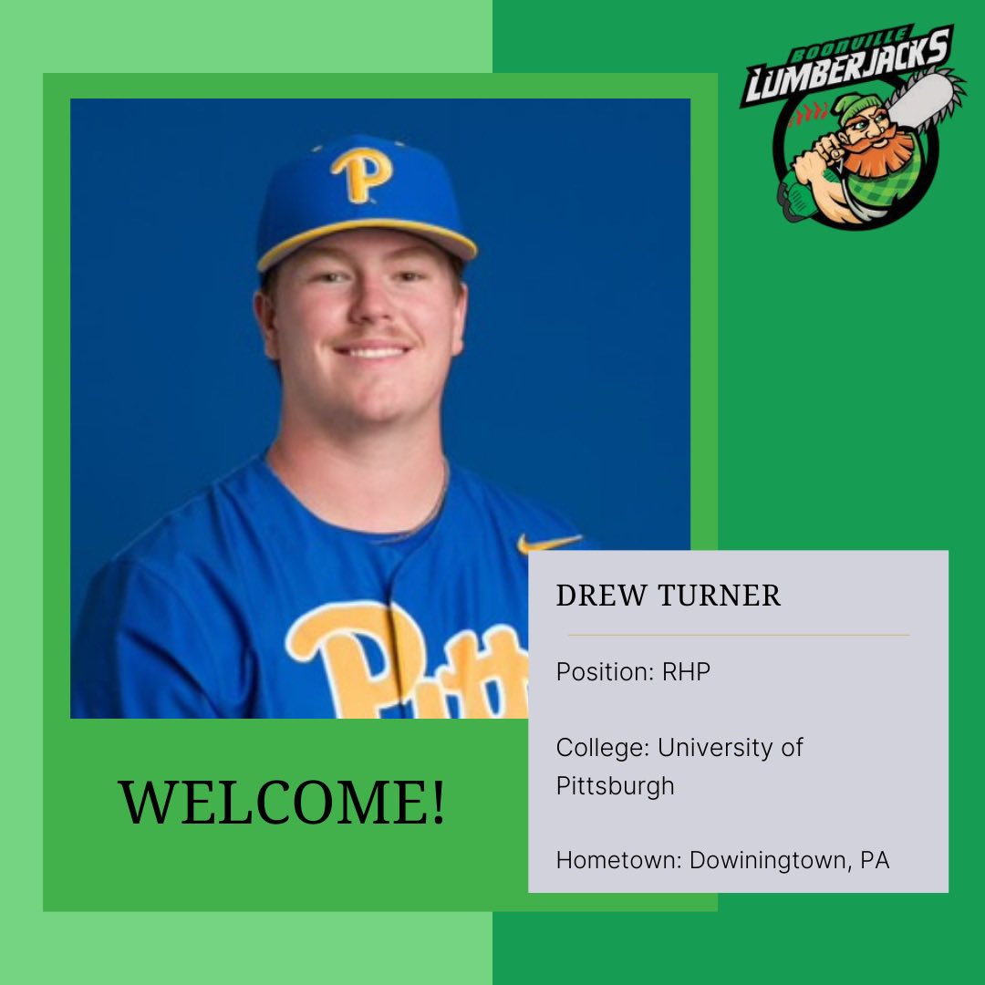 Drew Turner is a pitcher joining us from the University of Pittsburgh. Please join us in welcoming Drew to the Lumberjacks family!