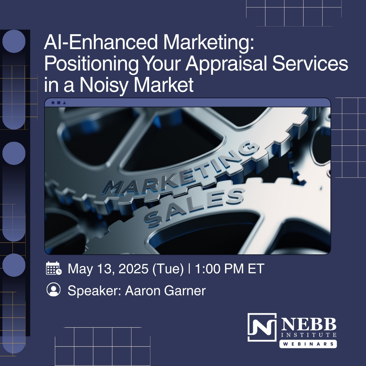 NEBB_Institute's tweet photo. 📢 Webinar Alert!
AI-Enhanced Marketing for Appraisers
🗓 May 13 | 🕐 1 PM ET
🎙 Aaron Garner, Tetra Prime Consulting
🔗 Register: https://t.co/G3xMsr88Cz

Learn to:
✅ Create high-performing content
✅ Use AI + data smartly
✅ Scale outreach with ease

#NEBB #AIinMarketing https://t.co/xiPBGieRG2
