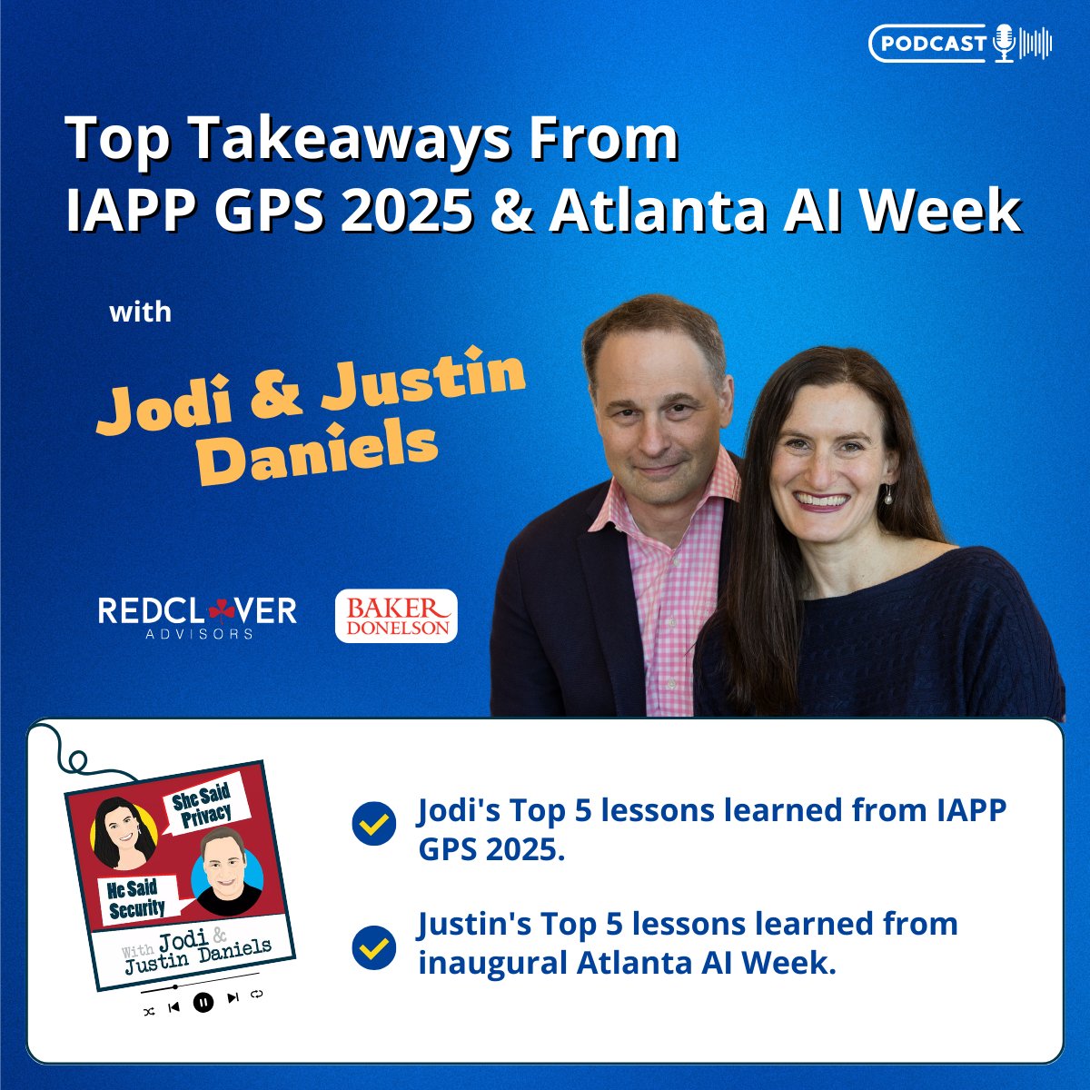 Red Clover Advisors (@redcloveradvsrs) on Twitter photo State regulators team up on privacy enforcement. The AI gold rush brings new cyber threats.
Join <a href="/Baker_Donelson/">Baker Donelson</a>'s Justin Daniels & our Jodi Daniels as they unpack what they learned at the IAPP Global Privacy Summit and the inaugural Atlanta AI Week.
hubs.li/Q03kTzqK0 State regulators team up on privacy enforcement. The AI gold rush brings new cyber threats.
Join <a href="/Baker_Donelson/">Baker Donelson</a>'s Justin Daniels & our Jodi Daniels as they unpack what they learned at the IAPP Global Privacy Summit and the inaugural Atlanta AI Week.
hubs.li/Q03kTzqK0