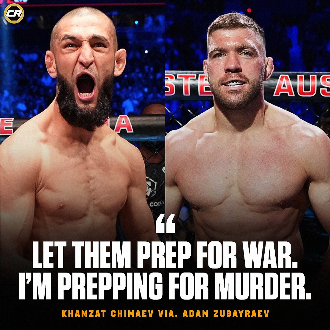 Championship Rounds (@champrds) on Twitter photo Khamzat Chimaev reacts to Dricus du Plessis' coach saying they are preparing for a 'ground war':
"Let them prep for war. I'm prepping for murder." 😳
(via. <a href="/AdamZubayraev/">Adam Zubayraev</a>) #UFC #MMA Khamzat Chimaev reacts to Dricus du Plessis' coach saying they are preparing for a 'ground war':
"Let them prep for war. I'm prepping for murder." 😳
(via. <a href="/AdamZubayraev/">Adam Zubayraev</a>) #UFC #MMA